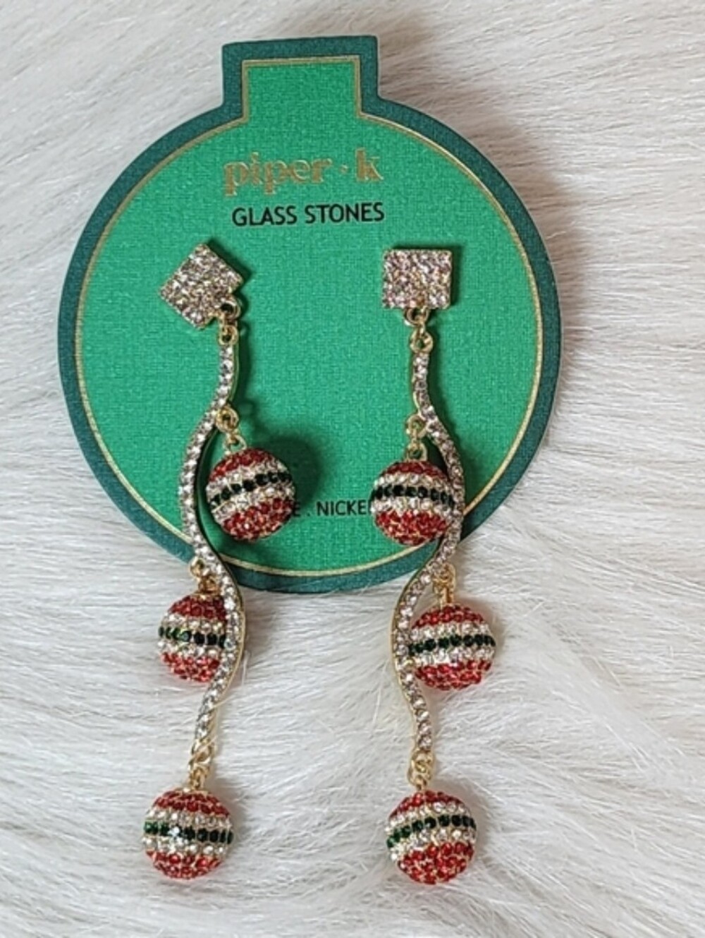 Piper Red and Green Striped Ornament Dangle Earrings